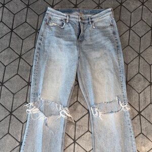 American Eagle Outfitters Distressed Light Blue Straight Jeans